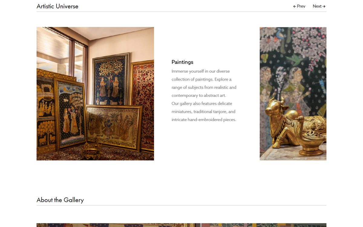 Mukesh Art Gallery website, paintings page